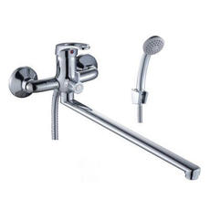 Смеситель д/ванны рычажный B35-32 с плоским изливом 350 мм, дивертор с керам. пластинами 