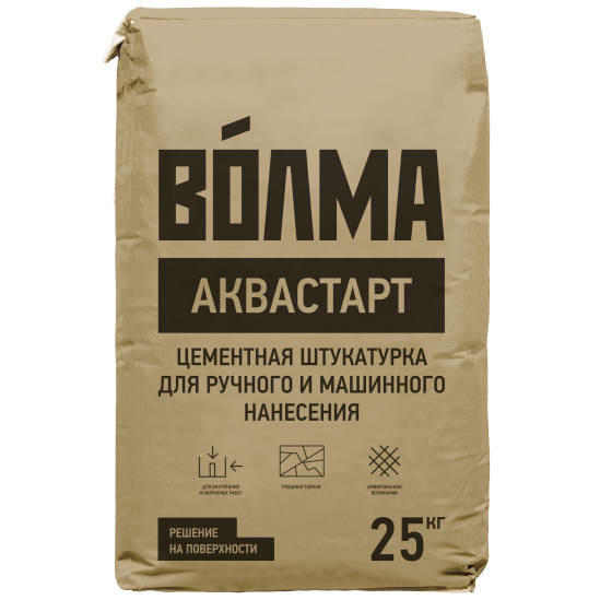 Штукатурка цементная, для ручного и машинного нанесения, Волма Аквастарт, 25кг Штукатурка цементная, для ручного и машинного нанесения, Волма Аквастарт, 25кг