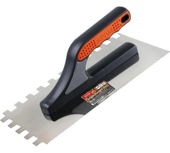 Гладилка зубчатая нержавеющая с деревянной ручкой, DECOR, 8*8мм