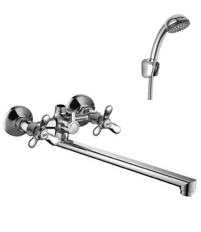 Смеситель д/ванны буксовый Q02-80 с плоским изливом 350 мм, хром