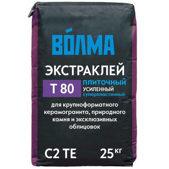 Клей для плитки и керамогранита, усиленный, суперэластичный, ВОЛМА Экстраклей Т80, 25кг Клей для плитки и керамогранита, усиленный, суперэластичный, ВОЛМА Экстраклей Т80, 25кг