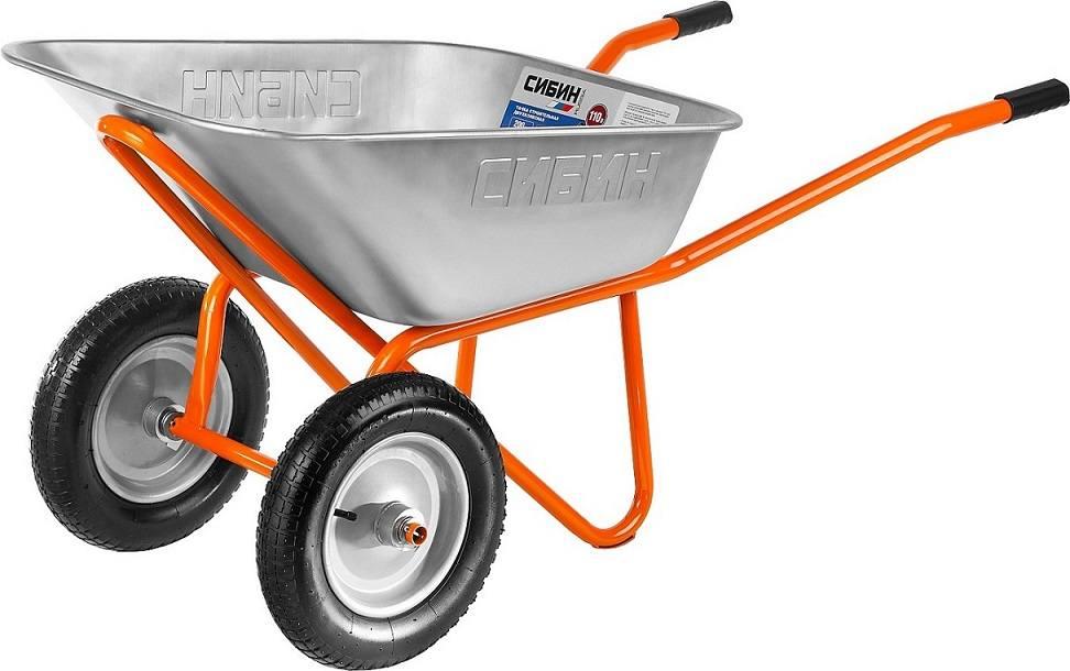 Строительная тачка, 2 колеса, оранжевая, грузоподъемность 200кг/110л, СИБИН Строительная тачка, 2 колеса, оранжевая, грузоподъемность 200кг/110л, СИБИН