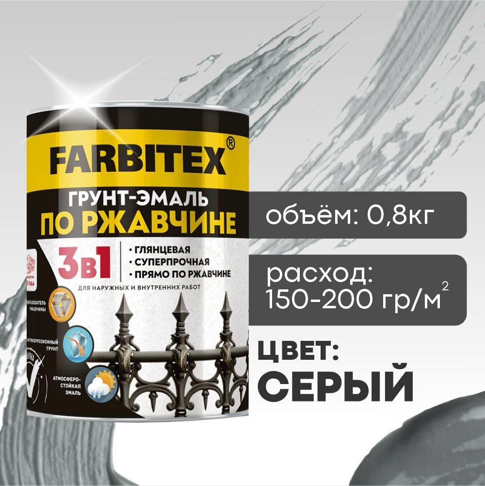 Грунт-эмаль серый  0,8кг по ржавчине 3в1  ФАРБИТЕКС (1/14)