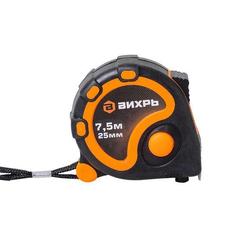 Рулетка с обрезиненным пластиковым корпусом, Вихрь, 7,5м*25мм