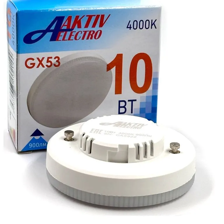 Лампа светодиод GX53 10Вт=100Вт (4000K 900Лм) Aktiv Electro Лампа светодиод GX53 10Вт=100Вт (4000K 900Лм) Aktiv Electro