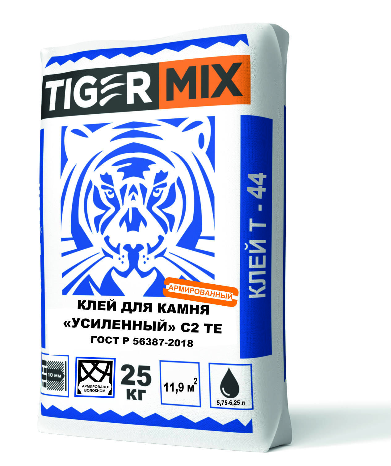 Клей  для  плитки и КГр ТайгерМикс Т-44, С2ТЕ  25кг  1/56 нар/вн. раб. для камня и крупноформат. кгр