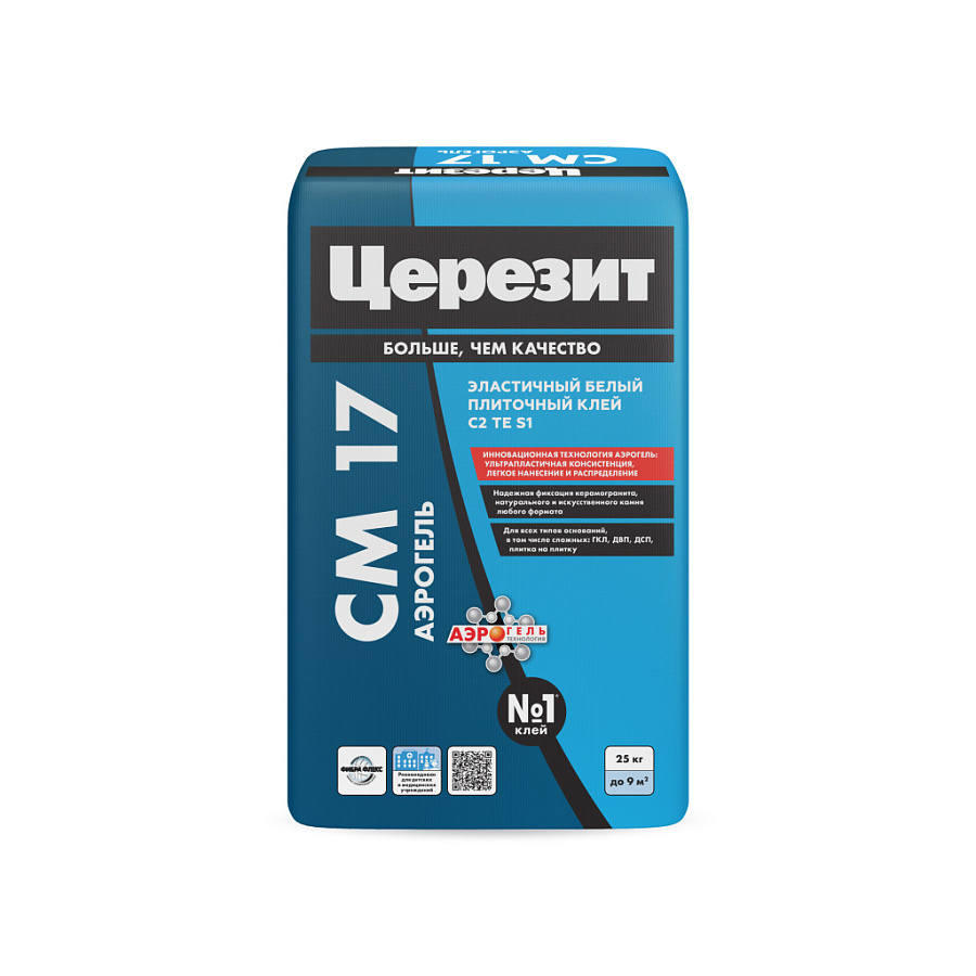 Клей  для  плитки и КГр  ЦЕРЕЗИТ СМ 17 АЭРОГЕЛЬ, C2TES1  Белый  25кг 1/48 Теплый пол