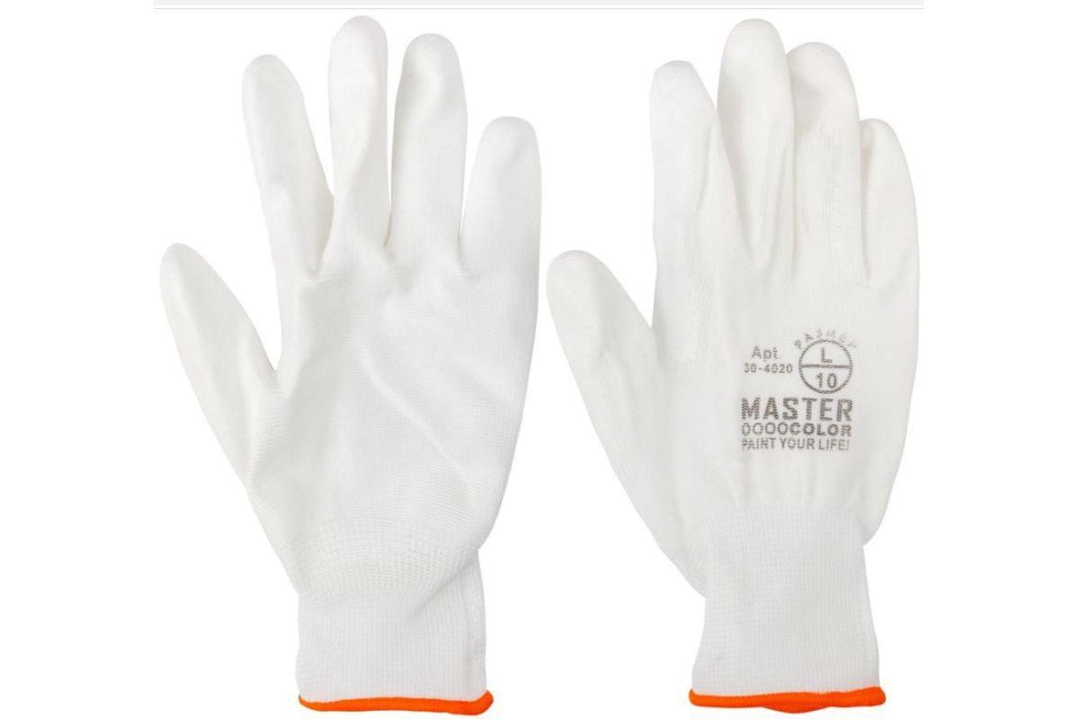 Перчатки полиэстр с обливкой из полиуретана, L, белые МастерКолор 1/12