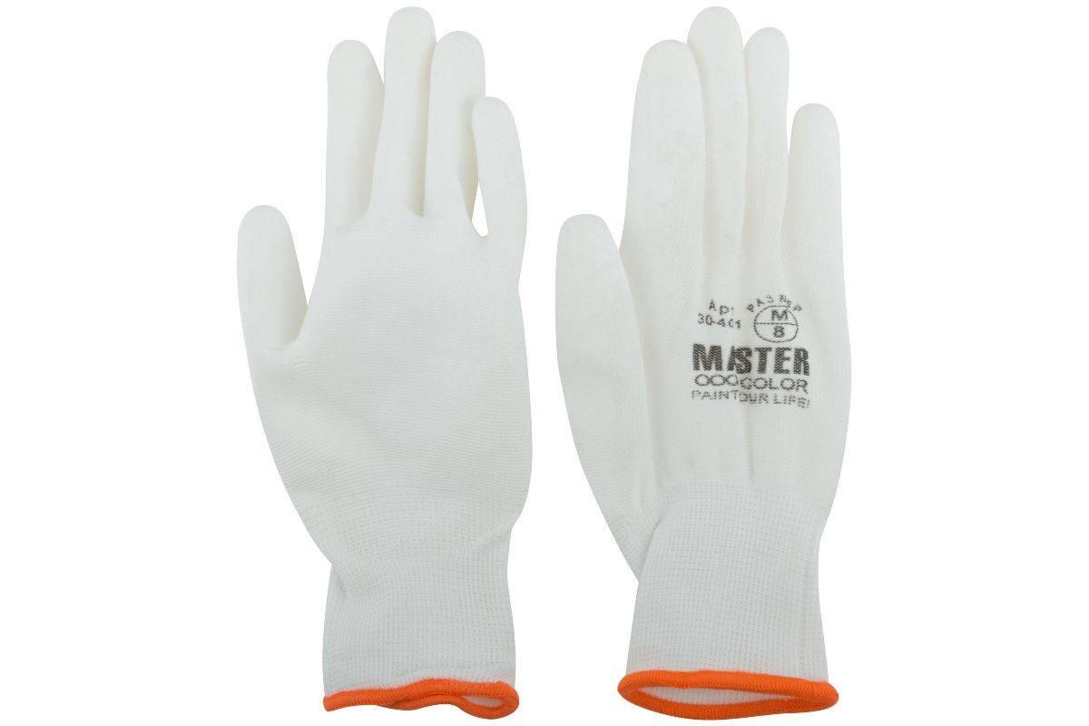Перчатки полиэстр с обливкой из полиуретана,  М, белые МастерКолор 1/12