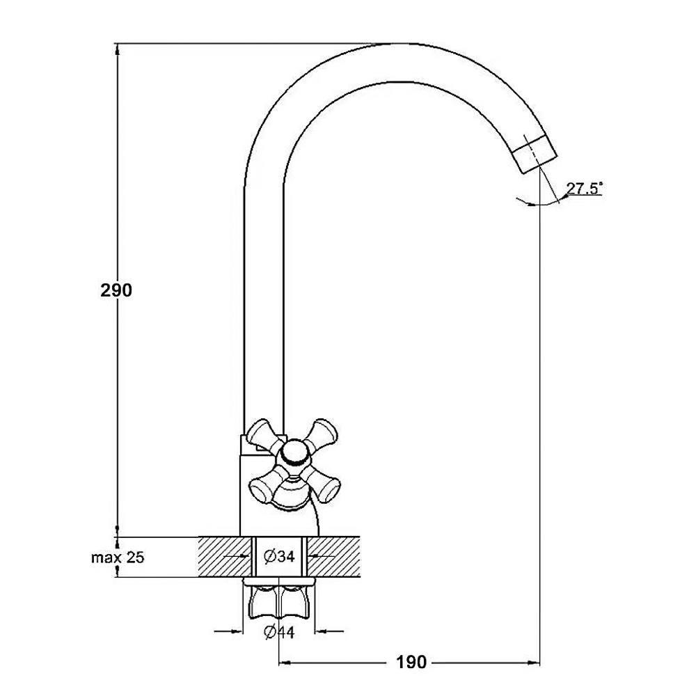 Смеситель д/кухни буксовый ВЕНЕРА латунь хром