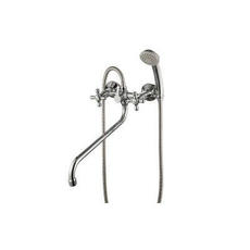 Смеситель д/ванны буксовый H02-84 с круглым изливом 350 мм с держателем на теле, хром 