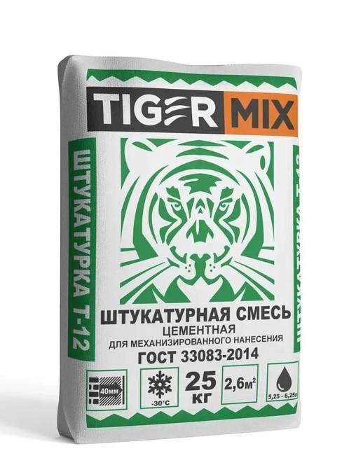 Штукатурка цементная, для механизированного и ручного нанесения, ТайгерМикс Т-12, 25кг Штукатурка цементная, для механизированного и ручного нанесения, ТайгерМикс Т-12, 25кг