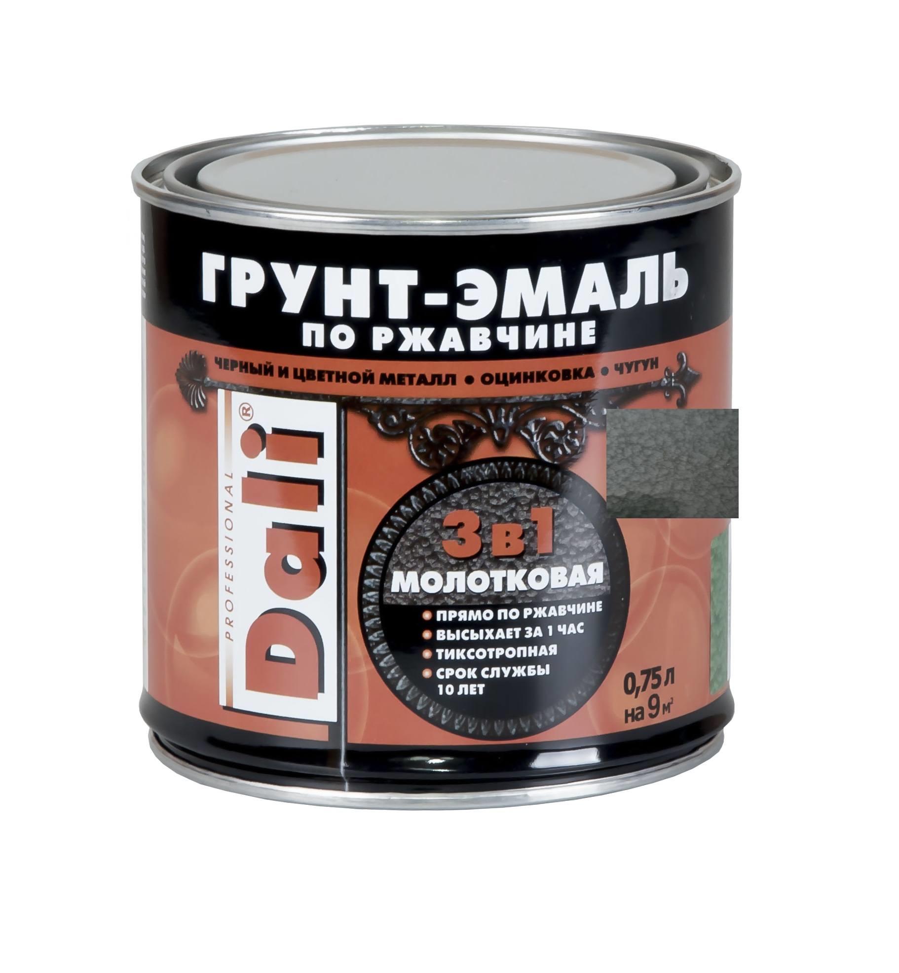 Грунт-эмаль молотковая черная 0,75л по ржавчине 3в1 DALI Грунт-эмаль молотковая черная 0,75л по ржавчине 3в1 DALI